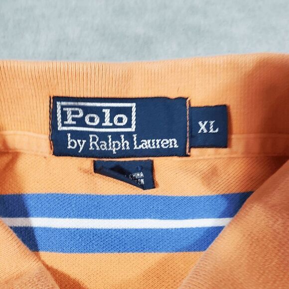 Polo Ralph Lauren Shirt Men XL Orange Stripe Polo Golf Performance High Low Slit - Picture 3 of 8